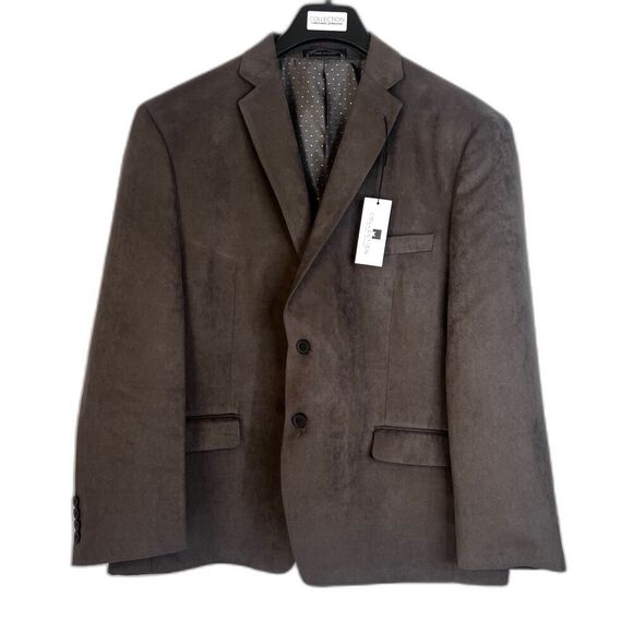 Michael Strahan NWT Brown Faux Suede Suit Coat Blazer Single Breasted Size 46S - Picture 1 of 11
